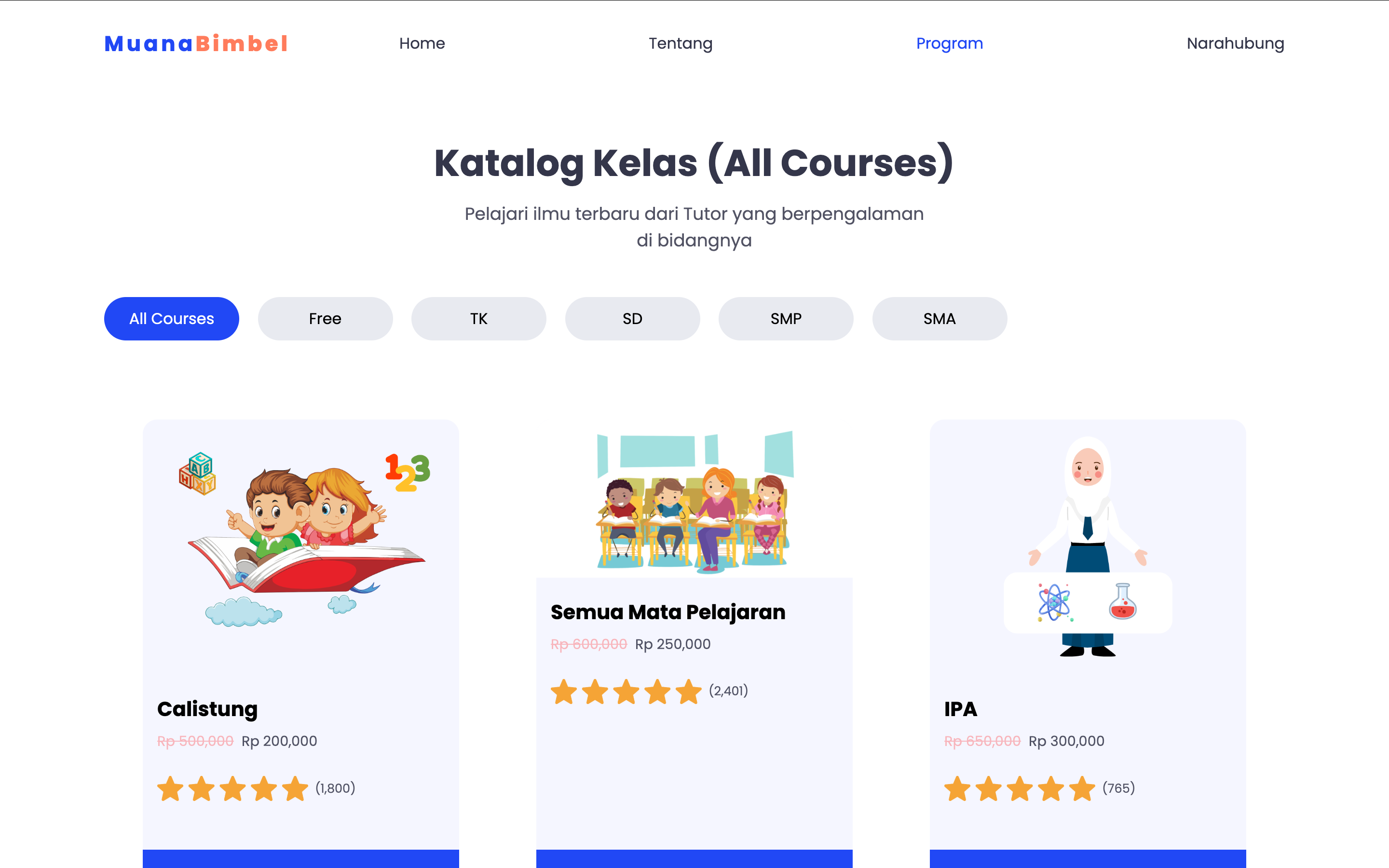 Muana Bimbel Website and Portfolio for Education Consultant